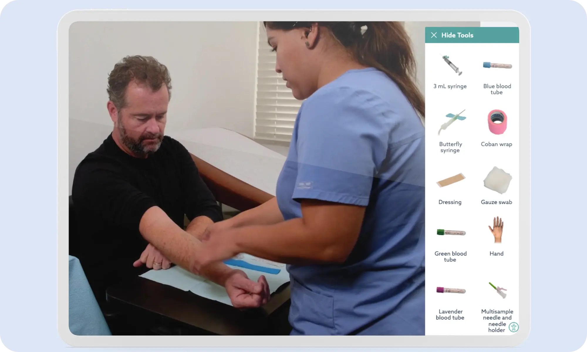 Perform venipuncture SIMTICS simulation