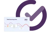 Purple SimTutor checkmark and a total learning time chart