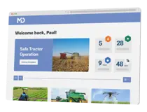 A SimTutor Author dashboard showing trainings for agriculture