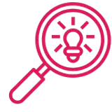 Icon of a lightbulb inside a magnifying glass