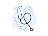 Flatlay of assorted medical supplies