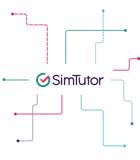The SimTutor logo in the center of lines graphic
