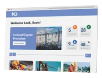 A SimTutor Author dashboard showing trainings for energy & utilities
