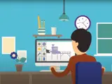 A cartoon of a person sitting in front of a computer